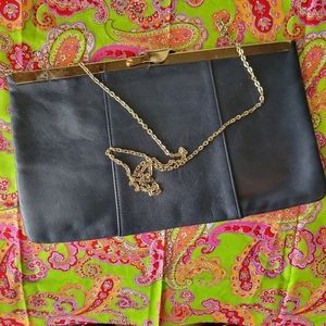 Vintage Etra Blue Leather Clutch Handbag ~ Purse ~ MCM ~ Hidden Chain Strap